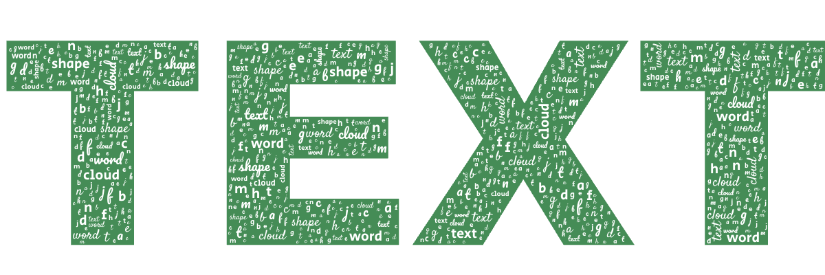 Word cloud in the shape of the word TEXT